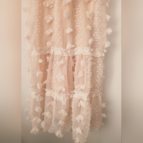 Women's BLUSH 3D Floral TEXTURED Tiered MIDI Easter DRESS Boho Sleeveless Size S - Picture 7 of 16